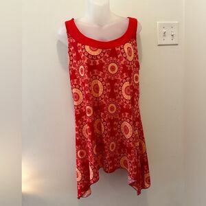 Jennifer Lauren Orange Red Boho Bohemian Flowy Flowing mMedallion Tank XL